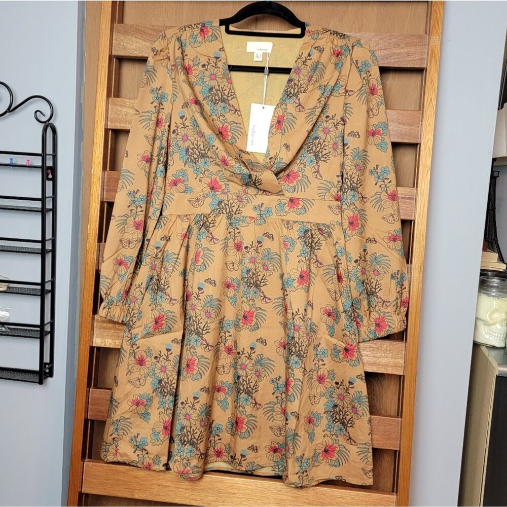 NWT The Korner Anthropologie Butterscotch Fall Floral Dress, Sz S